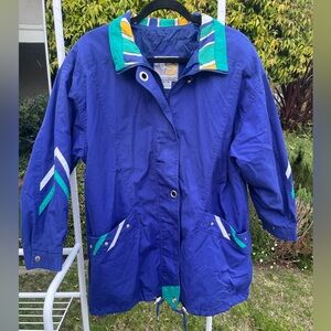 Vintage Royal Blue Windbreaker Jacket with Teal & White Accents